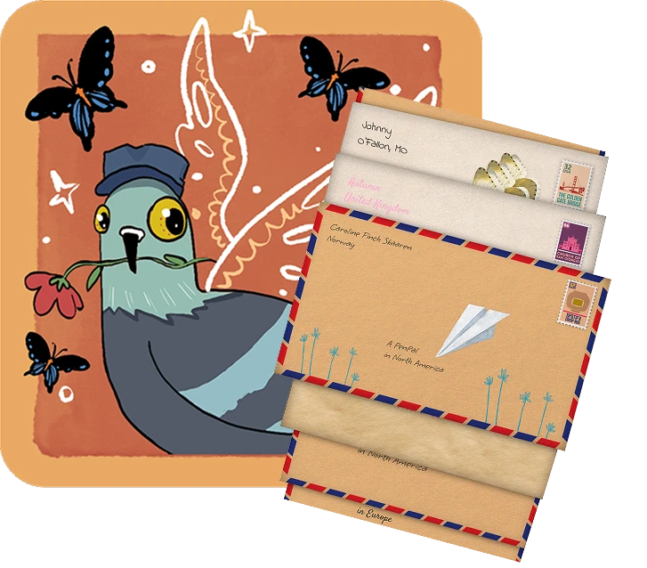 A pigeon with butterfly wings carrying a flower