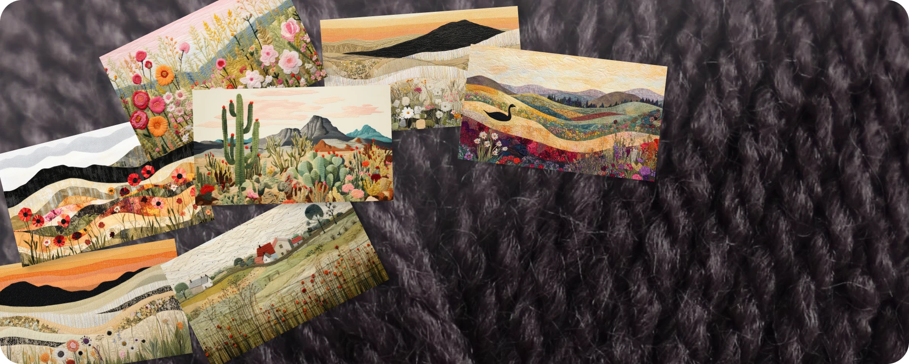 Set of 7 envelopes inspired by the beauty of the countryside, digitally threaded.