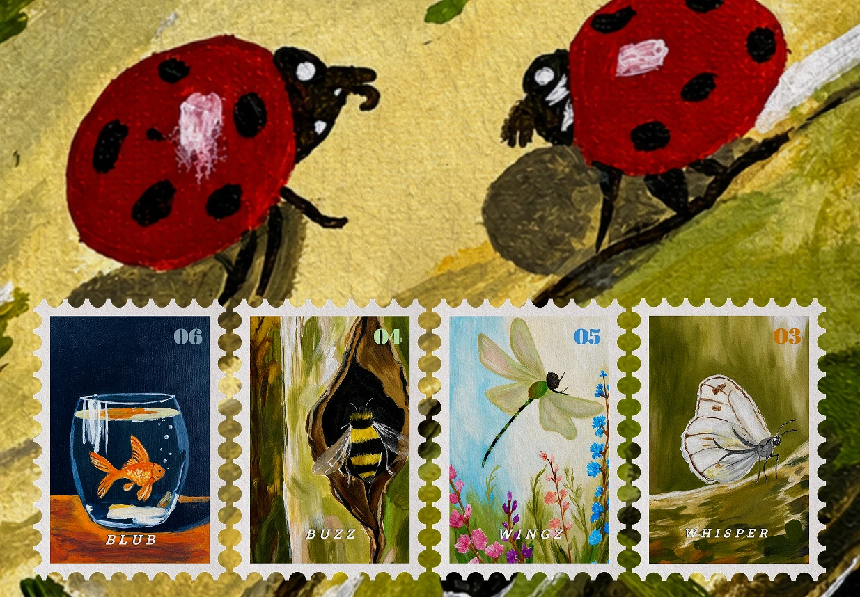 A charming nature inspired series where tiny creatures and quiet moments bring the outdoors to life through simple, playful scenes. Illustrated by Fairuj aka Riyo Paints.