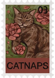CHROMA stamp: a painter's palette, paint tubes and brushes on a canvas cloth, in your stamp book